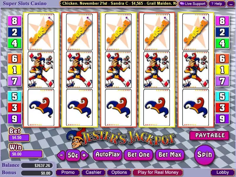 Main Screen Reels - Jester's Jackpot WGS Technology Slots Game