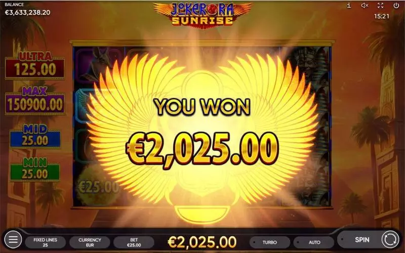 Winning Screenshot - Joker Ra - Sunrise Endorphina Slots Game