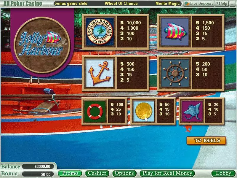 Info and Rules - Jolly Harbour WGS Technology Slots Game