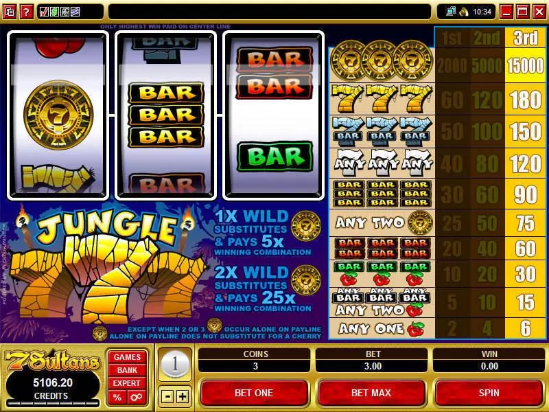 Main Screen Reels - Jungle 7's Microgaming Slots Game