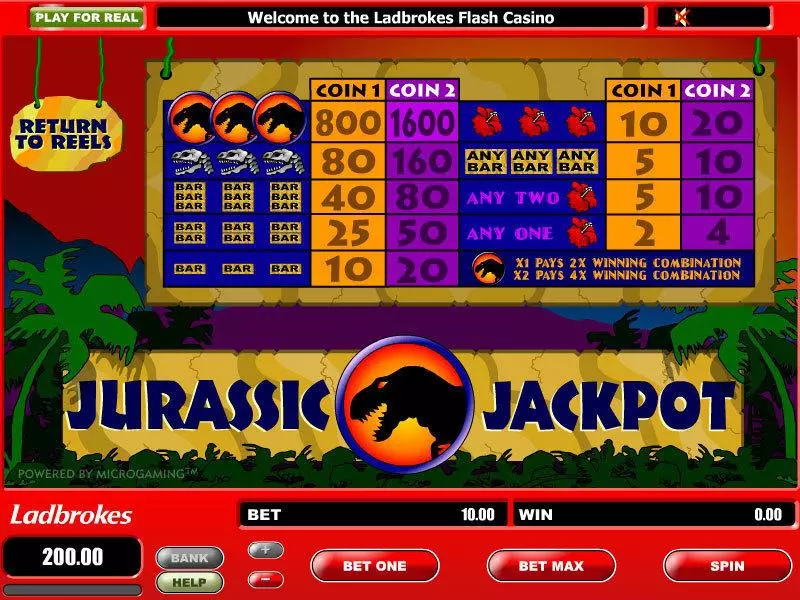 Info and Rules - Jurassic Jackpot Big Reel Microgaming Slots Game