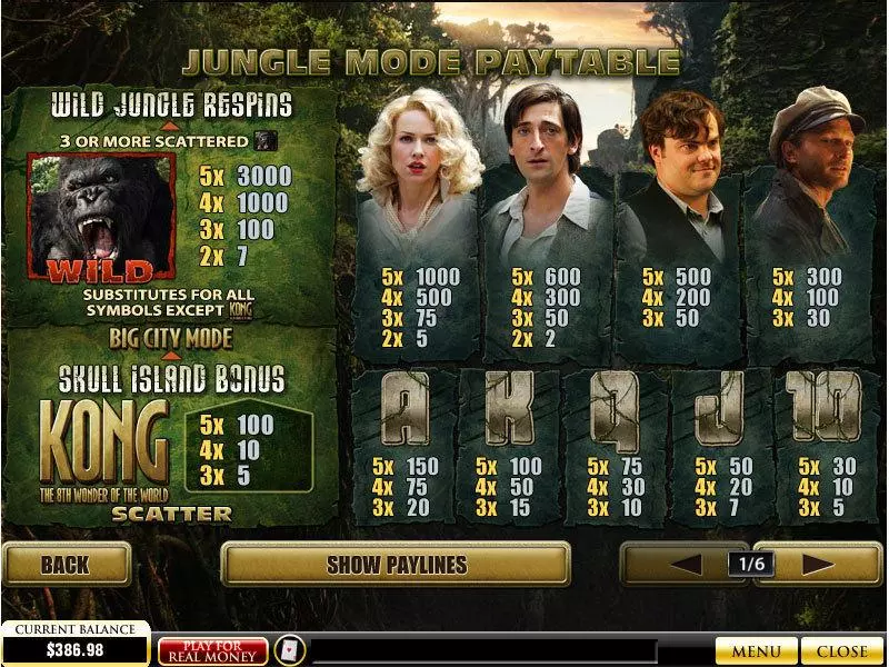 Info and Rules - King Kong PlayTech Slots Game