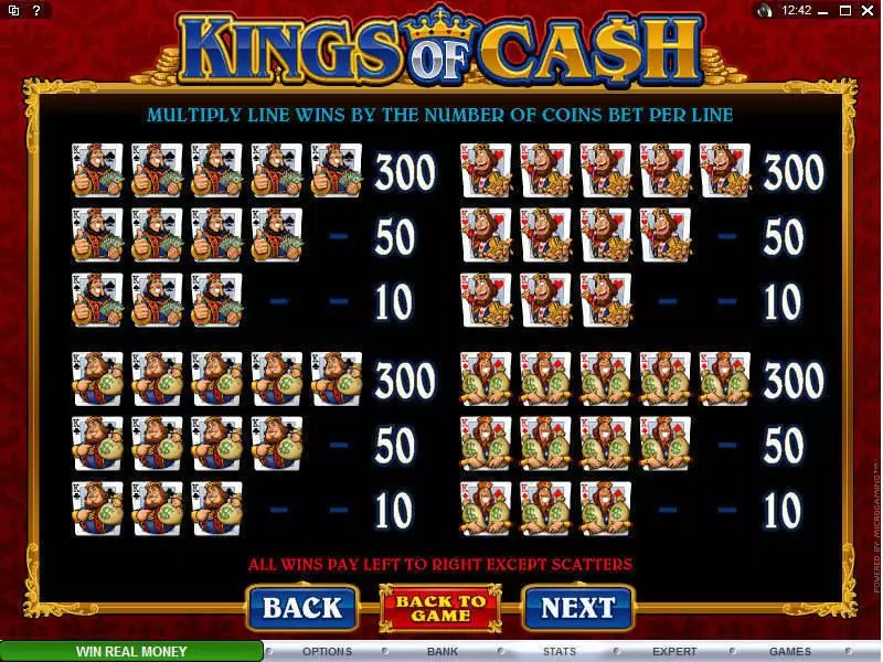 Info and Rules - Kings of Cash Microgaming Slots Game