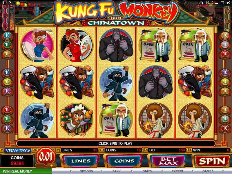 Main Screen Reels - Kung Fu Monkey Microgaming Slots Game
