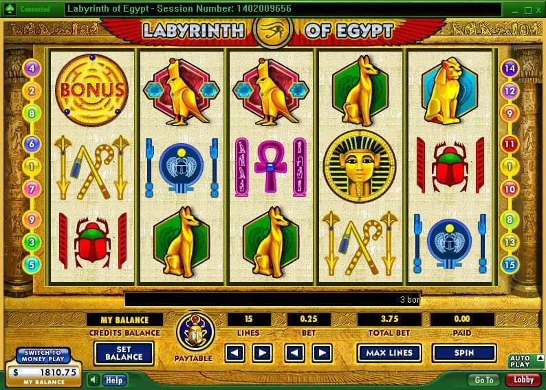 Main Screen Reels - Labyrinth of Egypt 888 Slots Game