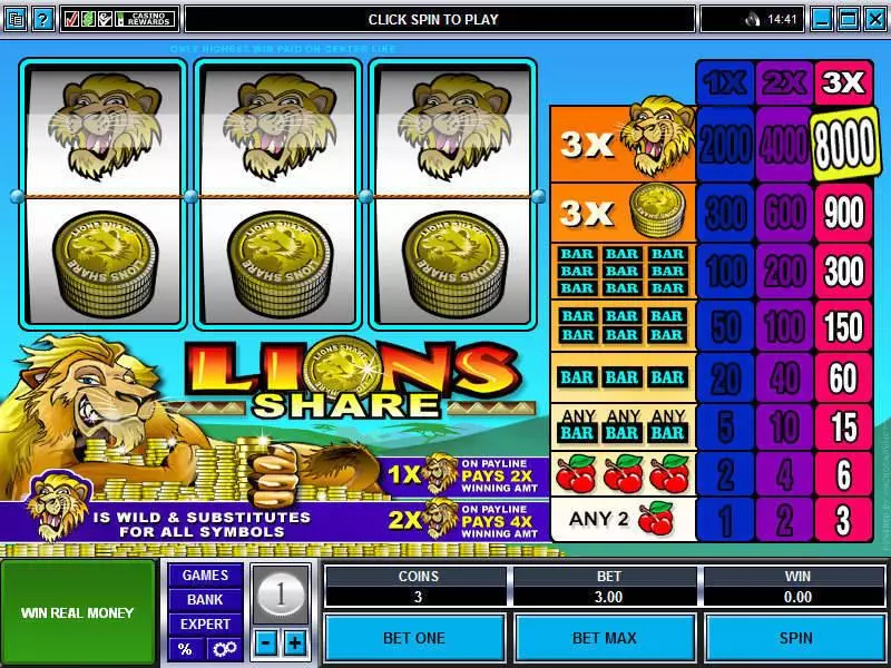 Main Screen Reels - Lions Share Microgaming Slots Game