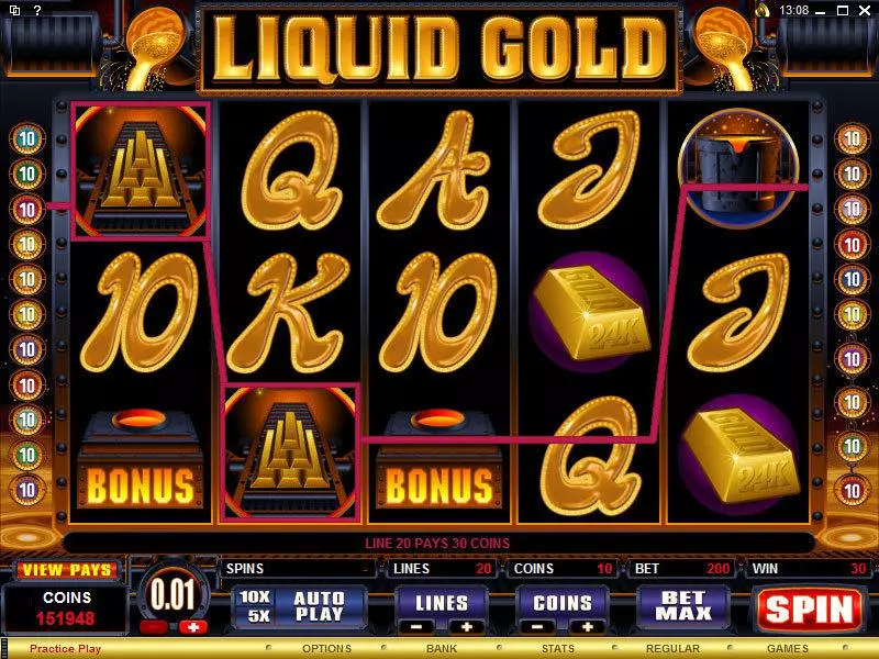 Main Screen Reels - Liquid Gold Microgaming Slots Game