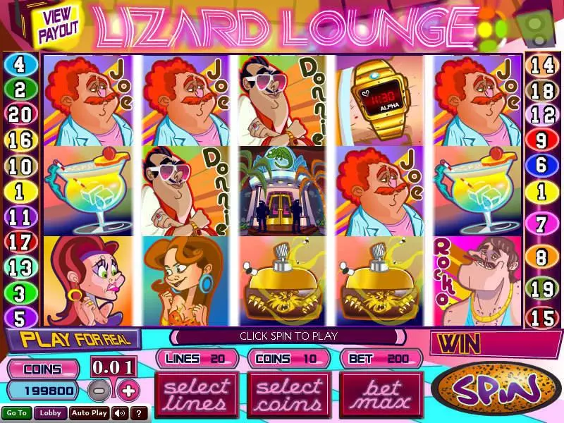 Main Screen Reels - Lizard Lounge Wizard Gaming Slots Game