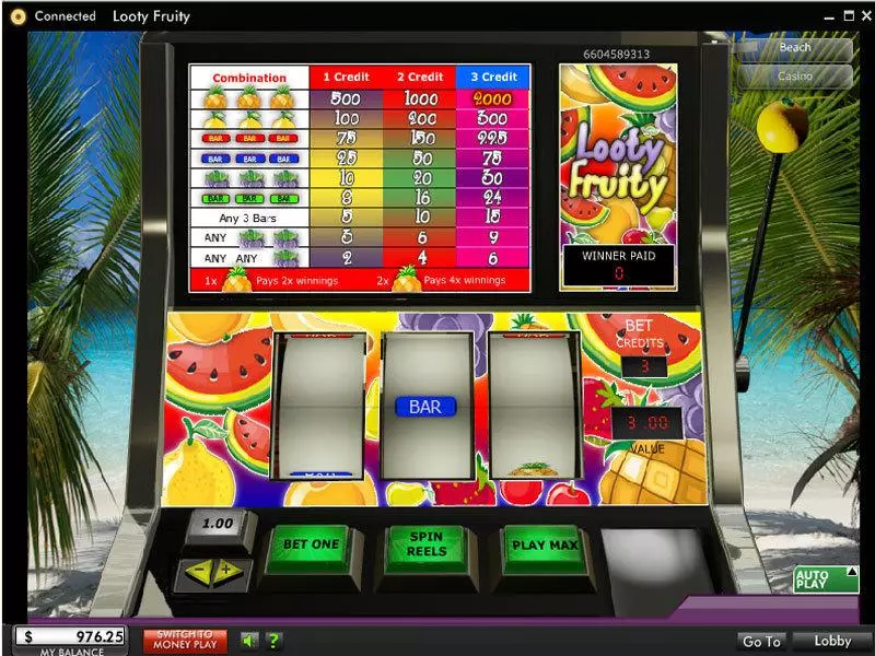 Main Screen Reels - Looty Fruity 888 Slots Game