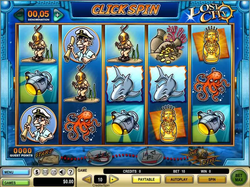Main Screen Reels - Lost City GTECH Slots Game