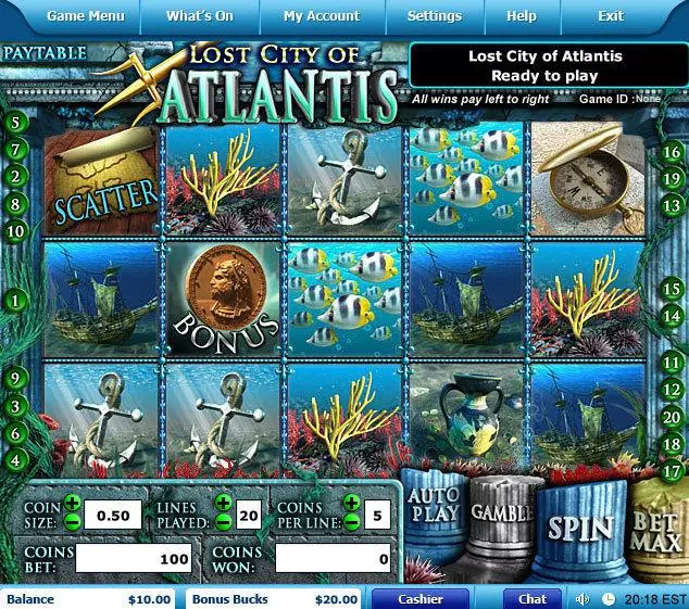 Main Screen Reels - Lost City of Atlantis Leap Frog Slots Game