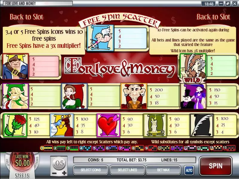 Info and Rules - Love and Money Rival Slots Game