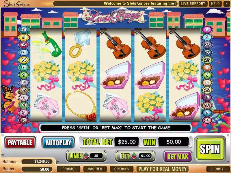 Main Screen Reels - Love Bugs WGS Technology Slots Game