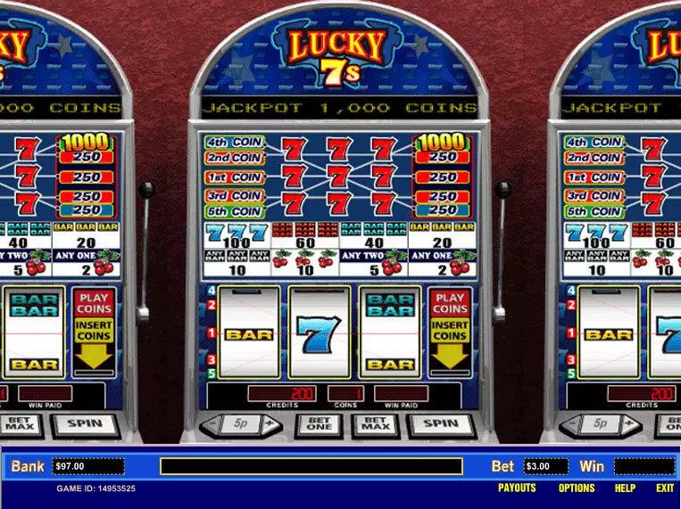 Main Screen Reels - Lucky 7's 5 Line Parlay Slots Game