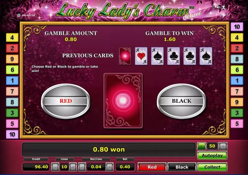 Gamble Screen - Lucky Lady's Charm - Deluxe Novomatic Slots Game