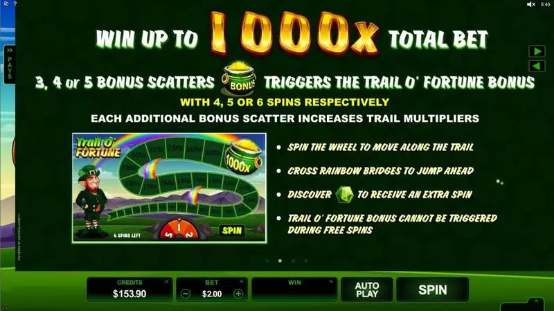 Info and Rules - Lucky Leprechaun Microgaming Slots Game