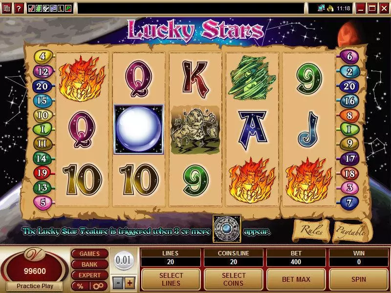 Main Screen Reels - Lucky Stars Microgaming Slots Game