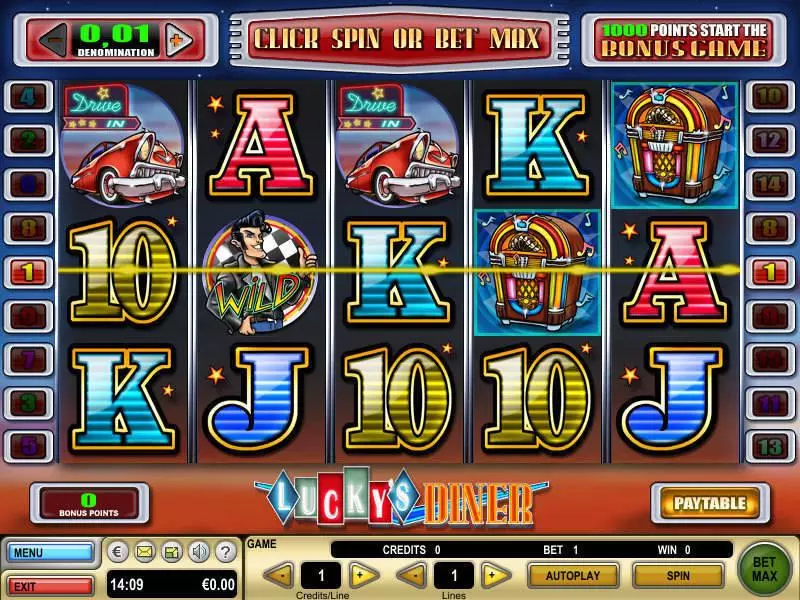 Main Screen Reels - Lucky's Diner GTECH Slots Game