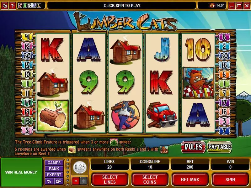 Main Screen Reels - Lumber Cats Microgaming Slots Game