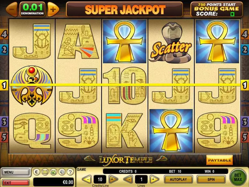 Main Screen Reels - Luxor Temple GTECH Slots Game
