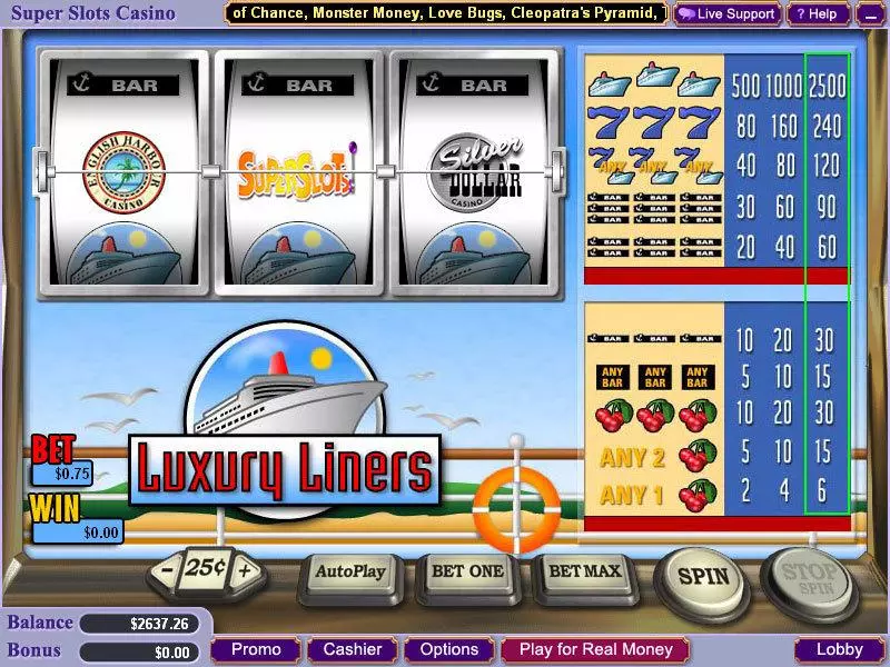 Main Screen Reels - Luxury Liners WGS Technology Slots Game