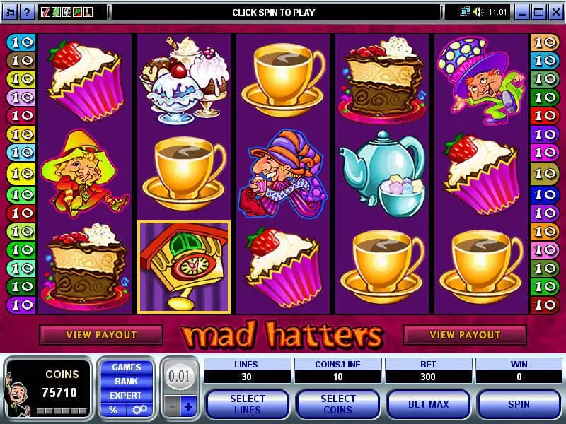 Main Screen Reels - Mad Hatter Microgaming Slots Game