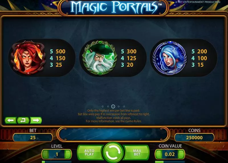 Info and Rules - Magic Portals NetEnt Slots Game