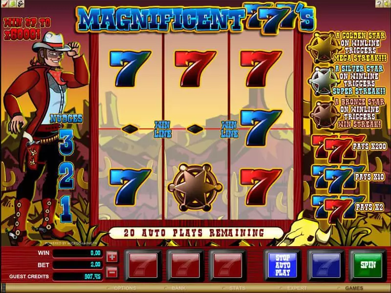 Main Screen Reels - Magnificent 777's Microgaming Slots Game