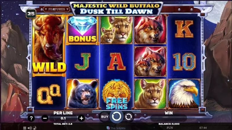 Main Screen Reels - Majestic Wild Buffalo – Dusk Till Dawn Spinomenal Slots Game