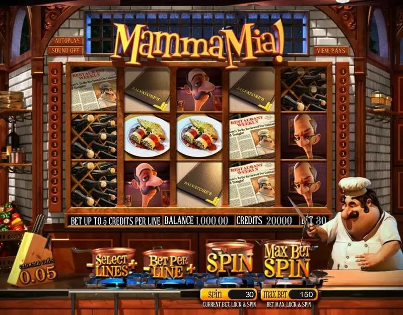 Main Screen Reels - Mamma Mia BetSoft Slots Game