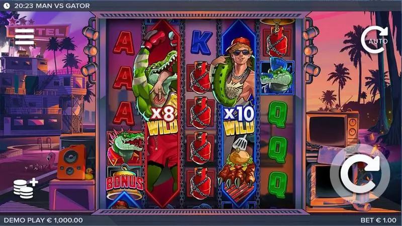 Main Screen Reels - Man vs Gator Elk Studios Slots Game