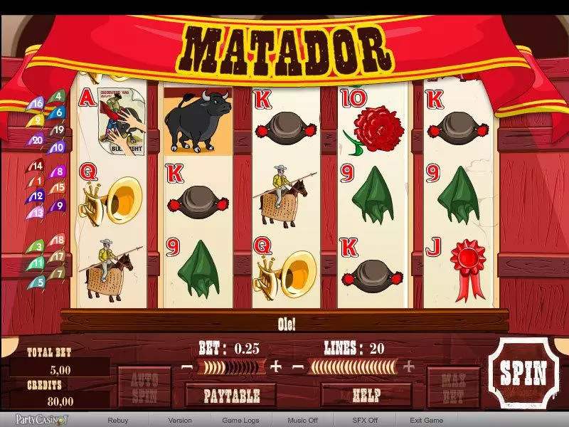 Main Screen Reels - Matador bwin.party Slots Game