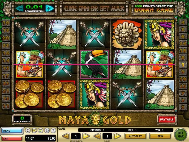 Main Screen Reels - Maya Gold GTECH Slots Game