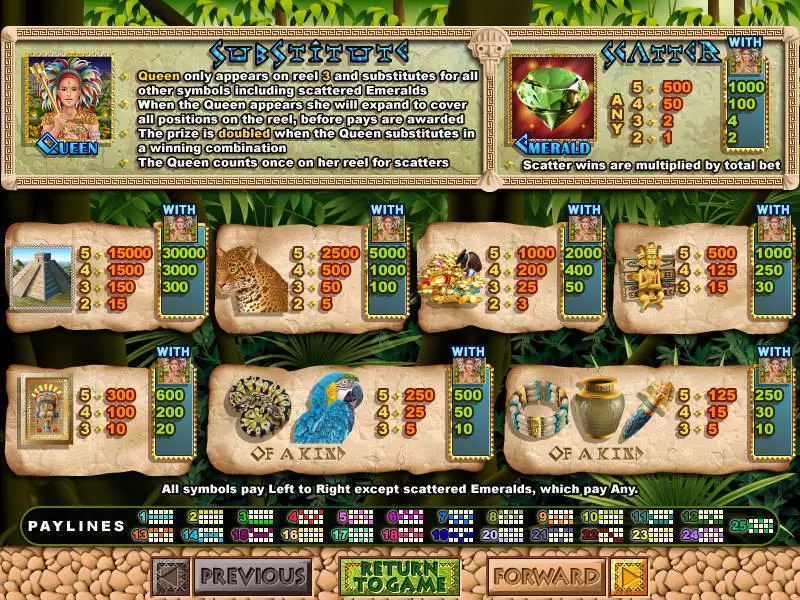 Info and Rules - Mayan Queen RTG Slots Game