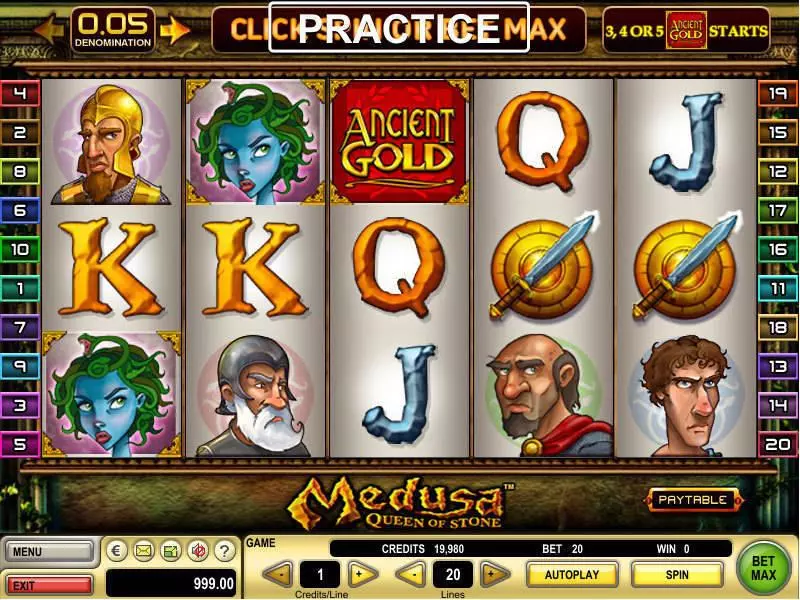 Main Screen Reels - Medusa GTECH Slots Game