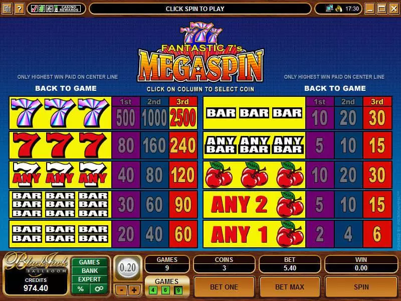 Info and Rules - Mega Spin - Fantastic Sevens Microgaming Slots Game