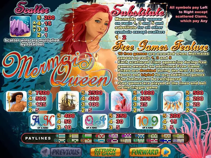 Info and Rules - Mermaid Queen RTG Slots Game