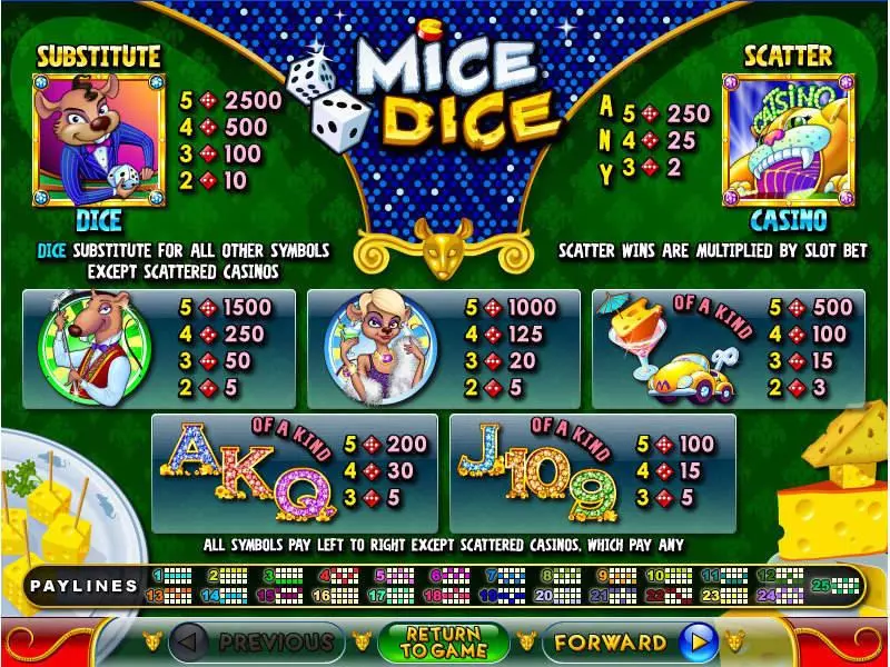 Info and Rules - Mice Dice RTG Slots Game