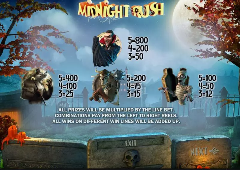 Info and Rules - Midnight Rush Sheriff Gaming Slots Game
