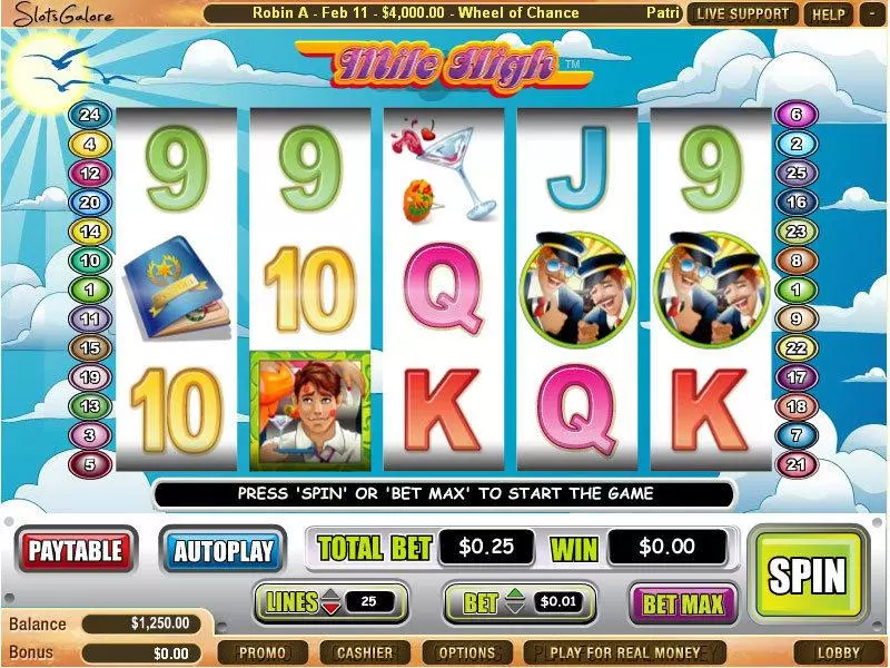 Main Screen Reels - Mile High WGS Technology Slots Game