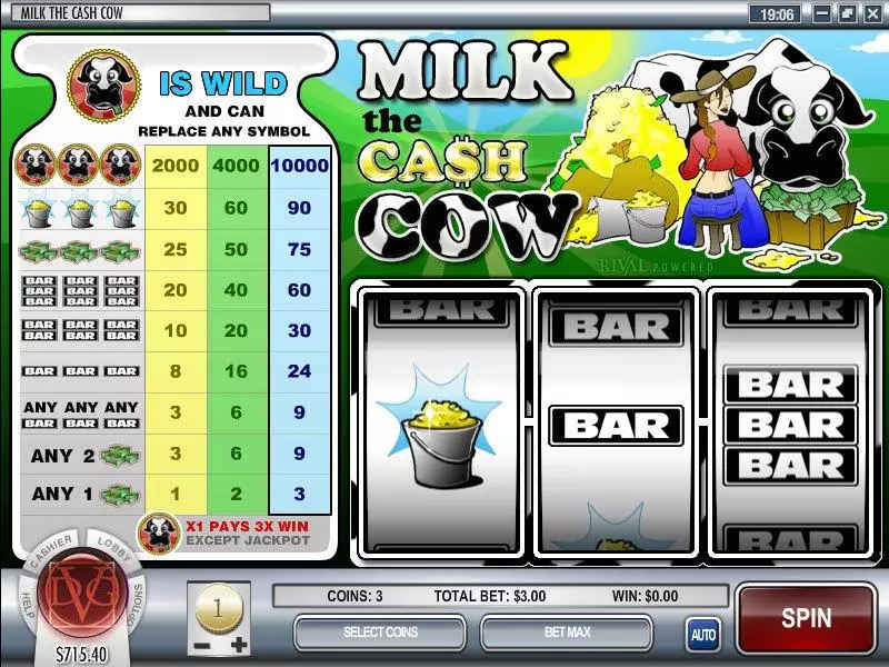 Main Screen Reels - Milk the Cash Cow Rival Slots Game