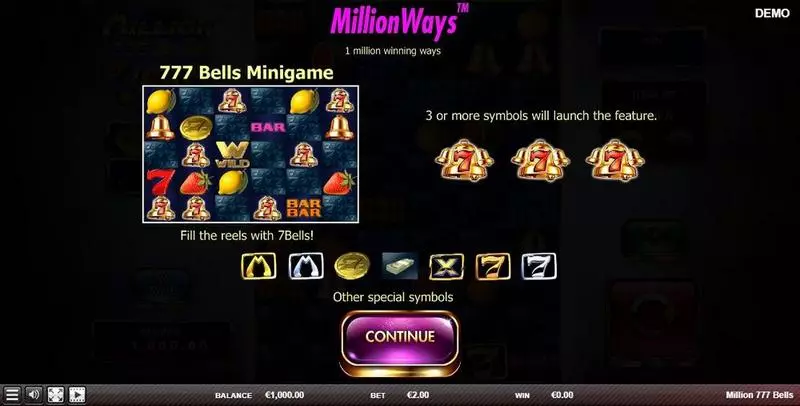 Introduction Screen - Million 777 Bells Red Rake Gaming Slots Game