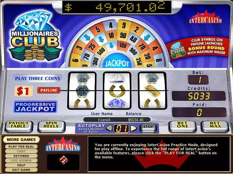 Main Screen Reels - Millionares Club I CryptoLogic Slots Game