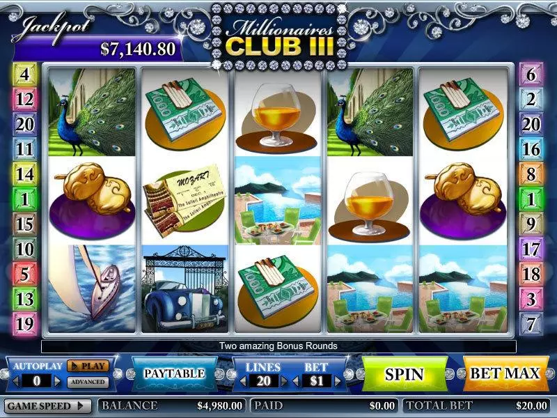 Main Screen Reels - Millionares Club III CryptoLogic Slots Game