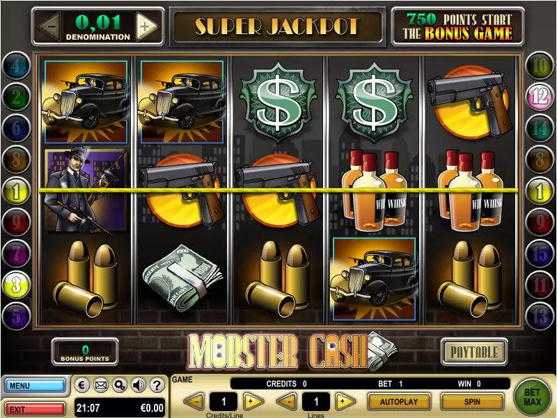 Main Screen Reels - Mobster Cash GTECH Slots Game