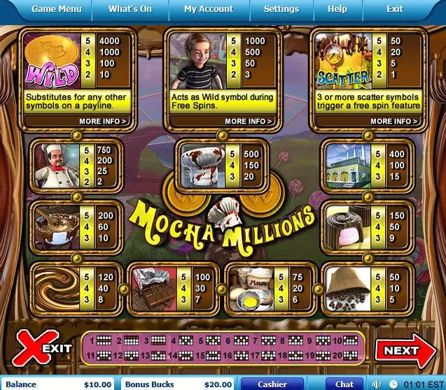 Info and Rules - Mocha Millions Leap Frog Slots Game