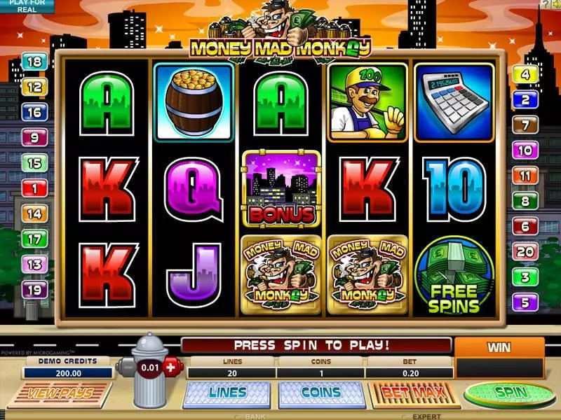 Main Screen Reels - Money Mad Monkey Microgaming Slots Game
