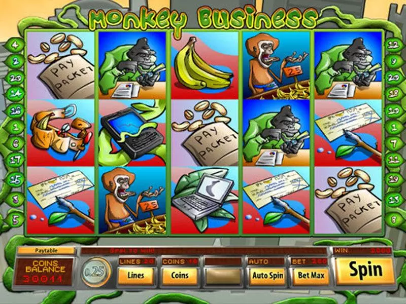Main Screen Reels - Monkey Business Mazooma Slots Game