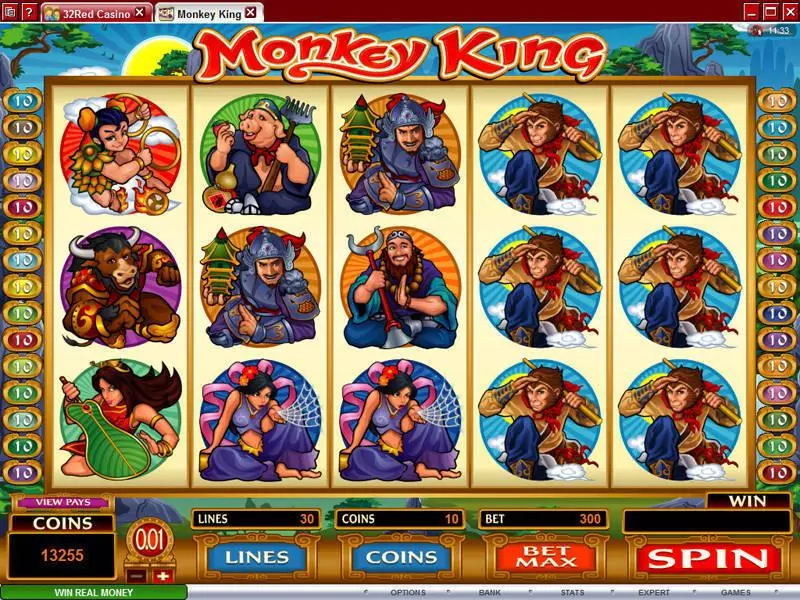 Main Screen Reels - Monkey King Microgaming Slots Game