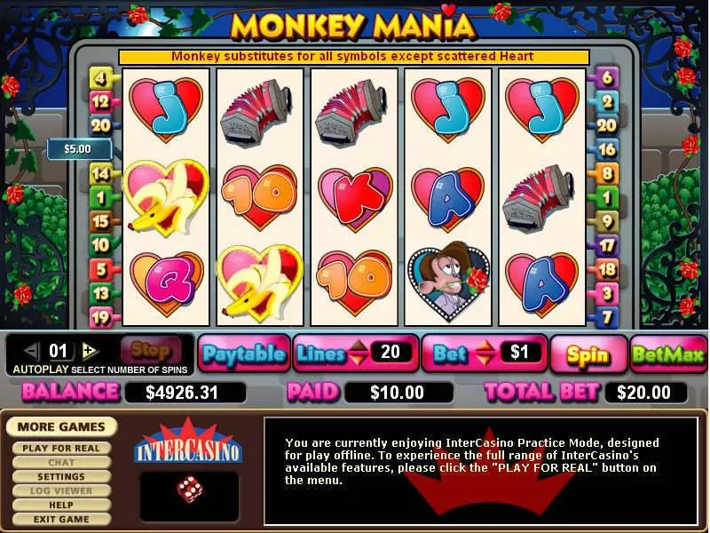 Main Screen Reels - Monkey Mania CryptoLogic Slots Game